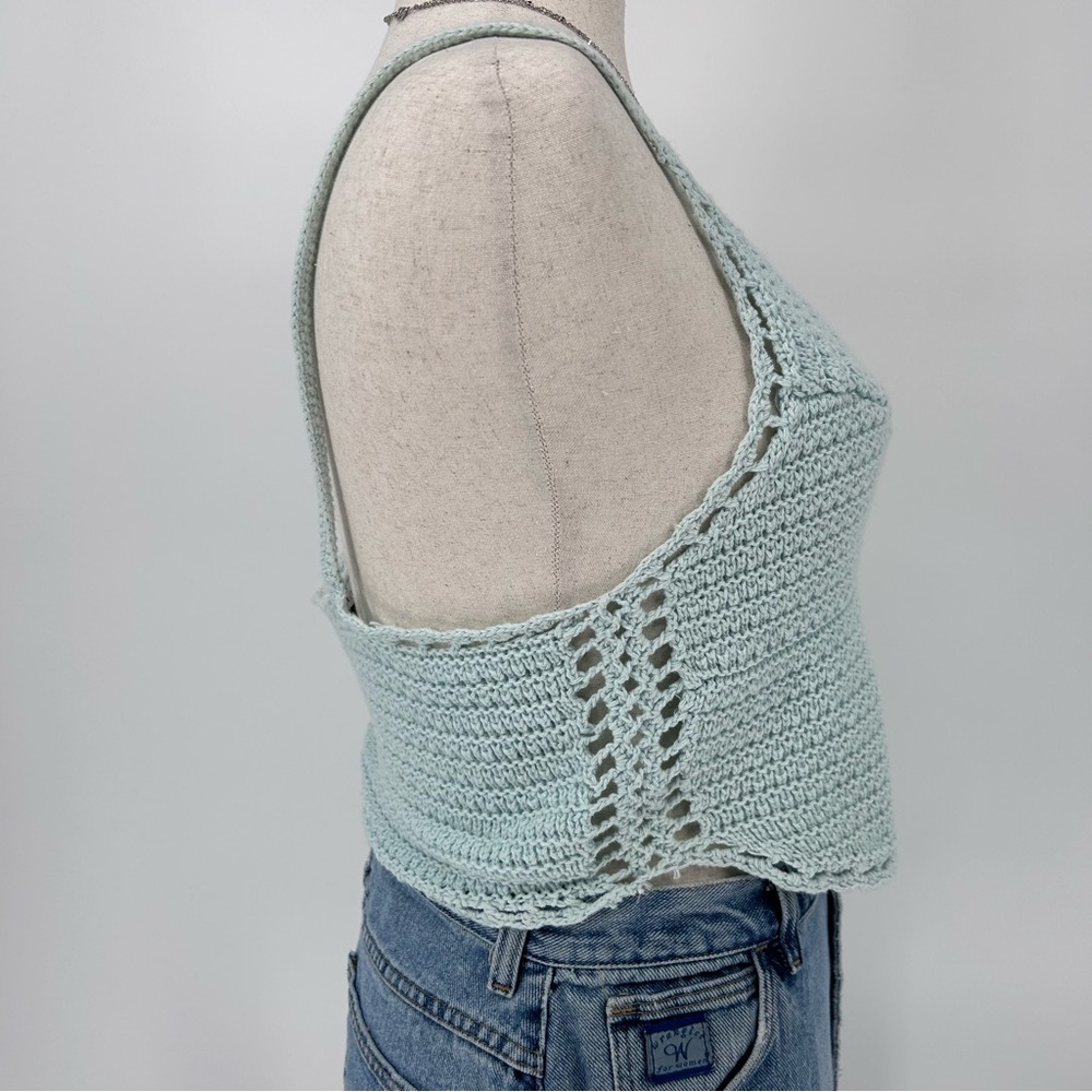 Y2K Boho Crochet Tank Top Indie Coquette Lace Trim Knit Crop Cami AE - Picture 4 of 6